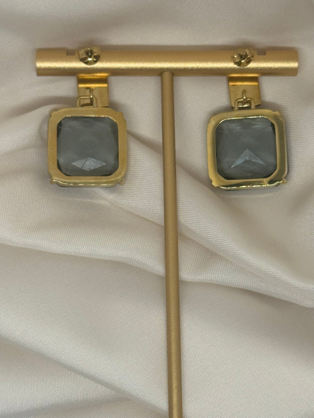 Gray Cubic Zirconia Square Drop - Gold