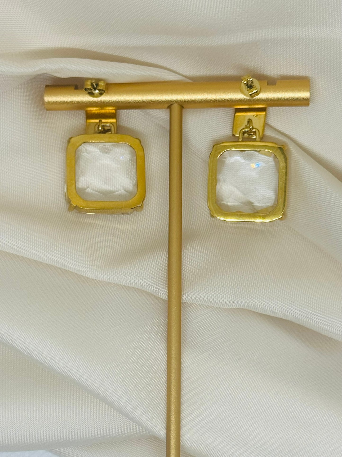 White Cubic Zirconia Square Drop - Gold