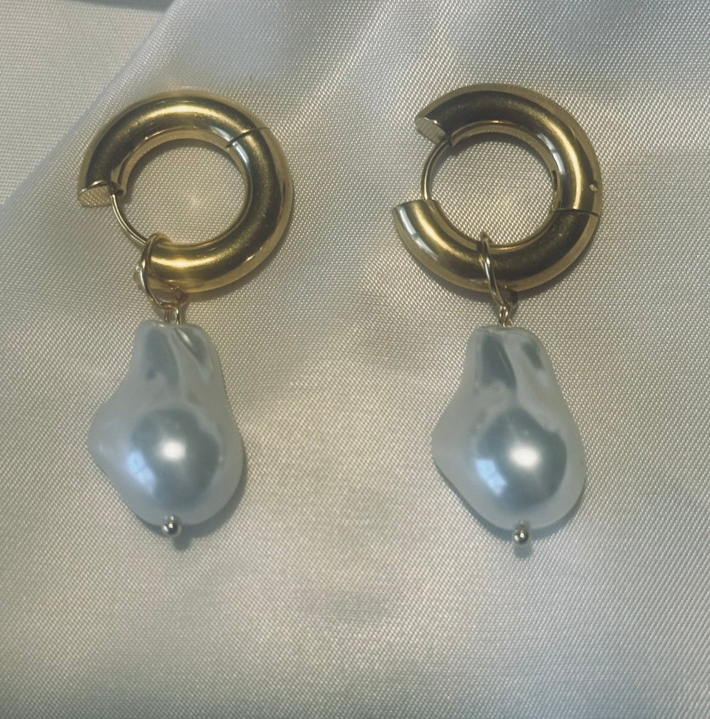 Large Baroque Pearl Drop Earrings - Gold