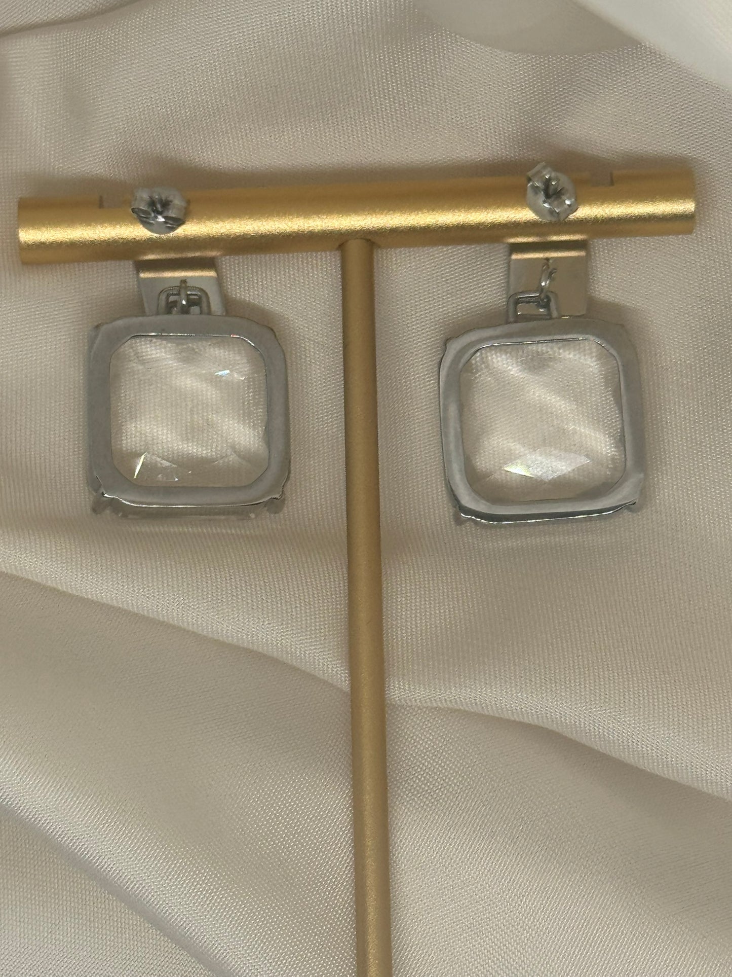 White Cubic Zirconia Square Drop - Silver