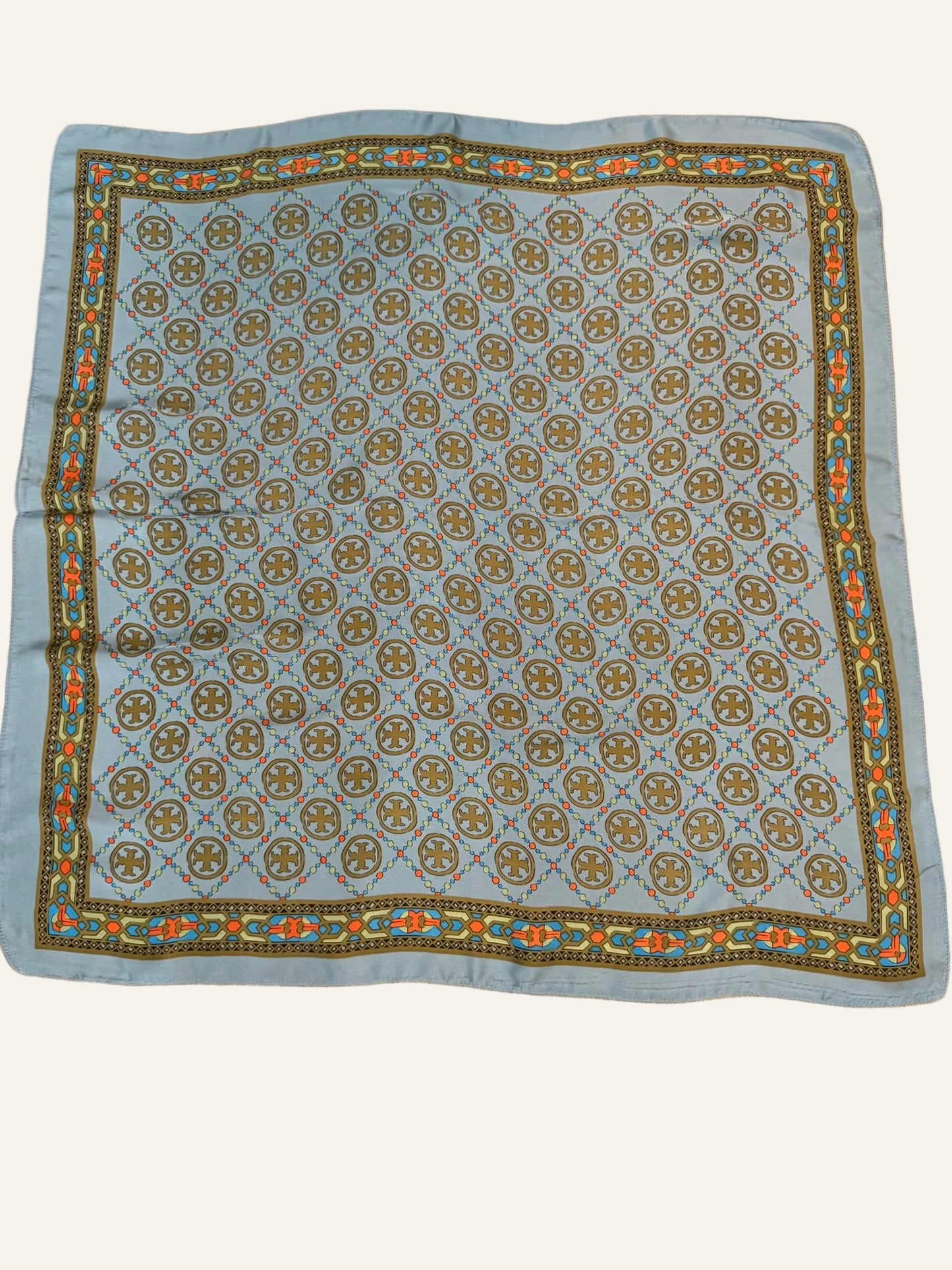 Soft Blue and Gold Silk/Satin Scarf - 70 X 70 cm