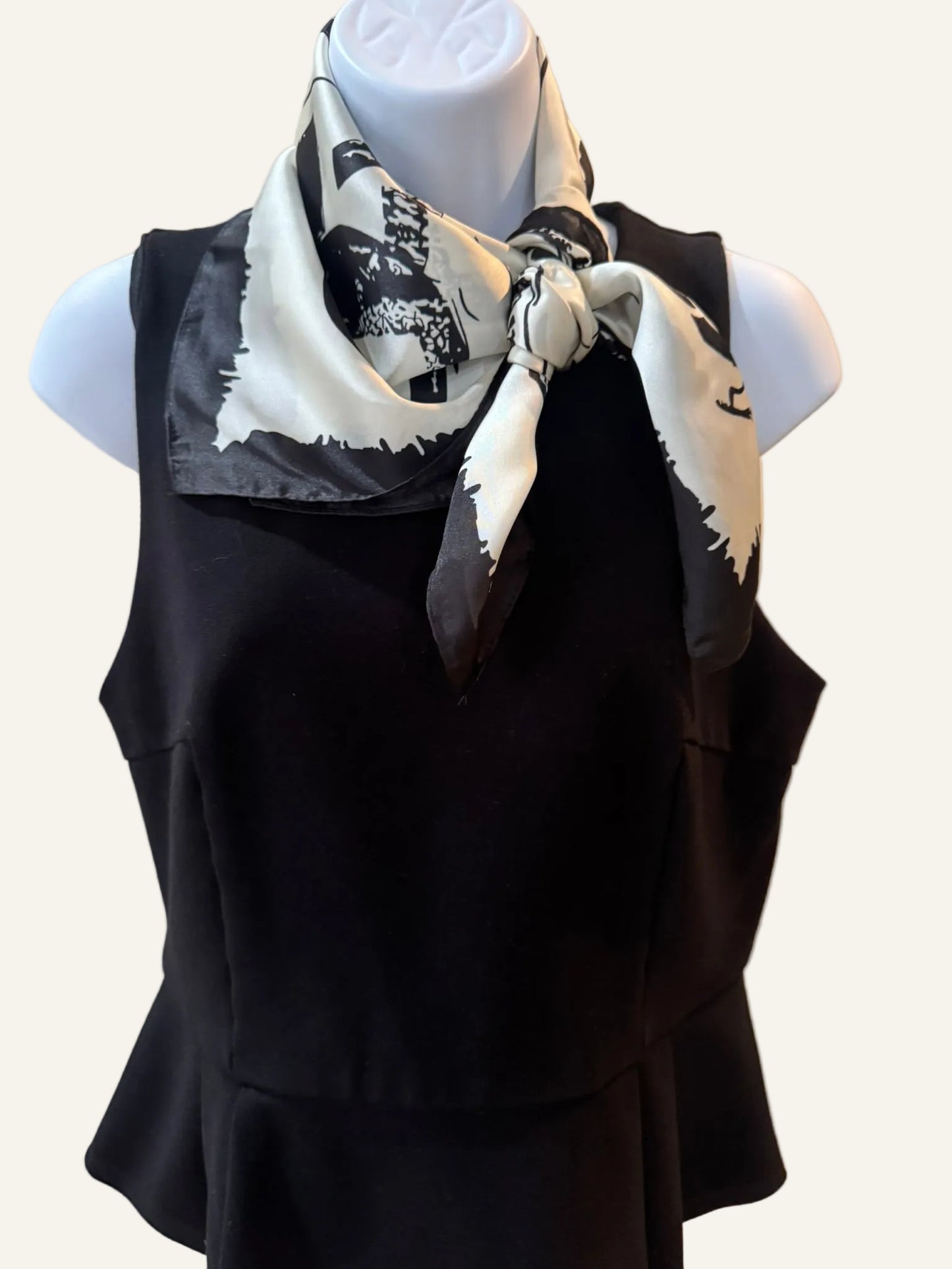 Black and White Patterned Silk/Satin Scarf - 70 X 70 cm