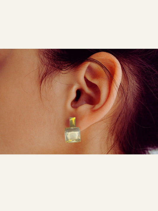 White Cubic Zirconia Square Drop - Gold