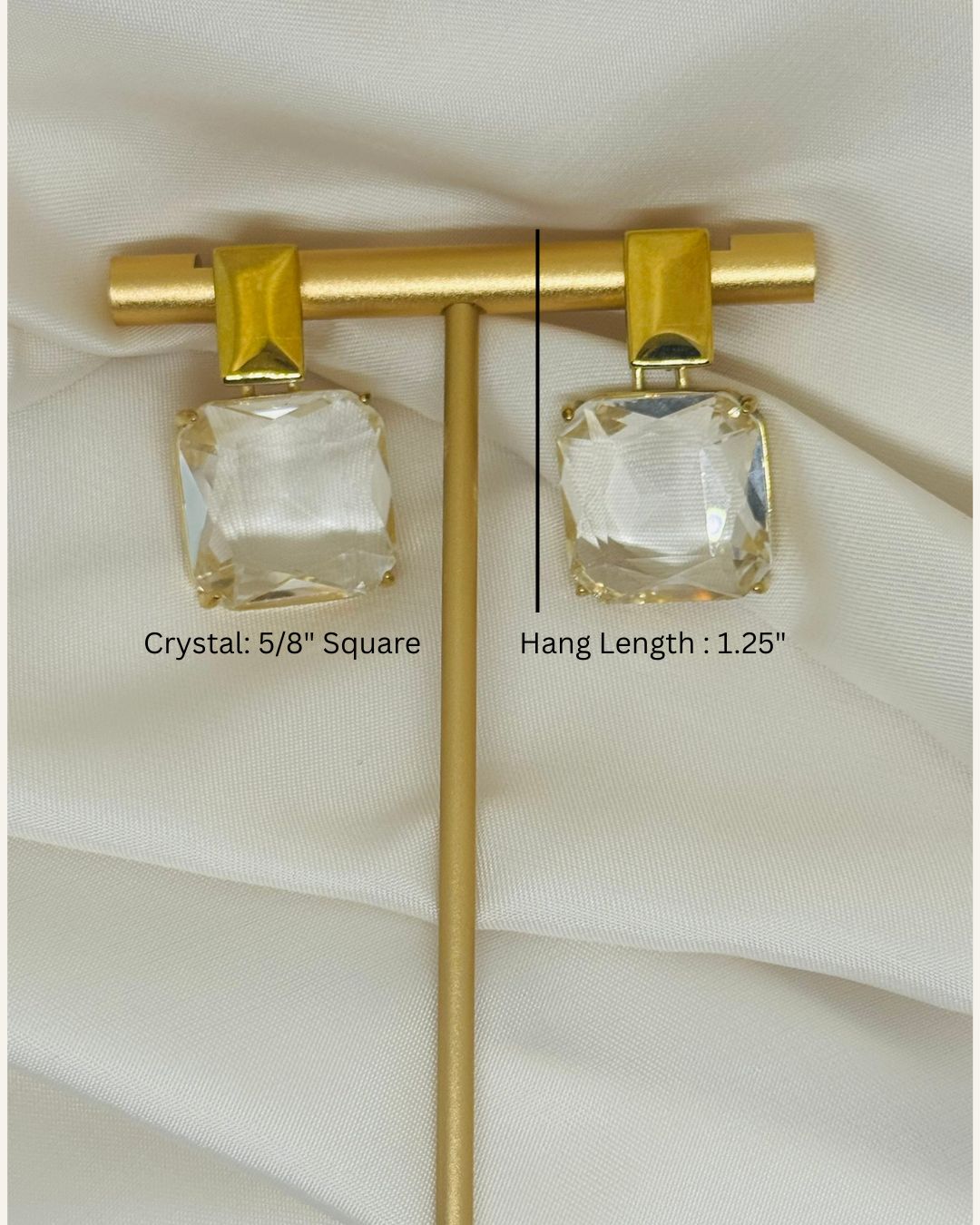 White Cubic Zirconia Square Drop - Gold
