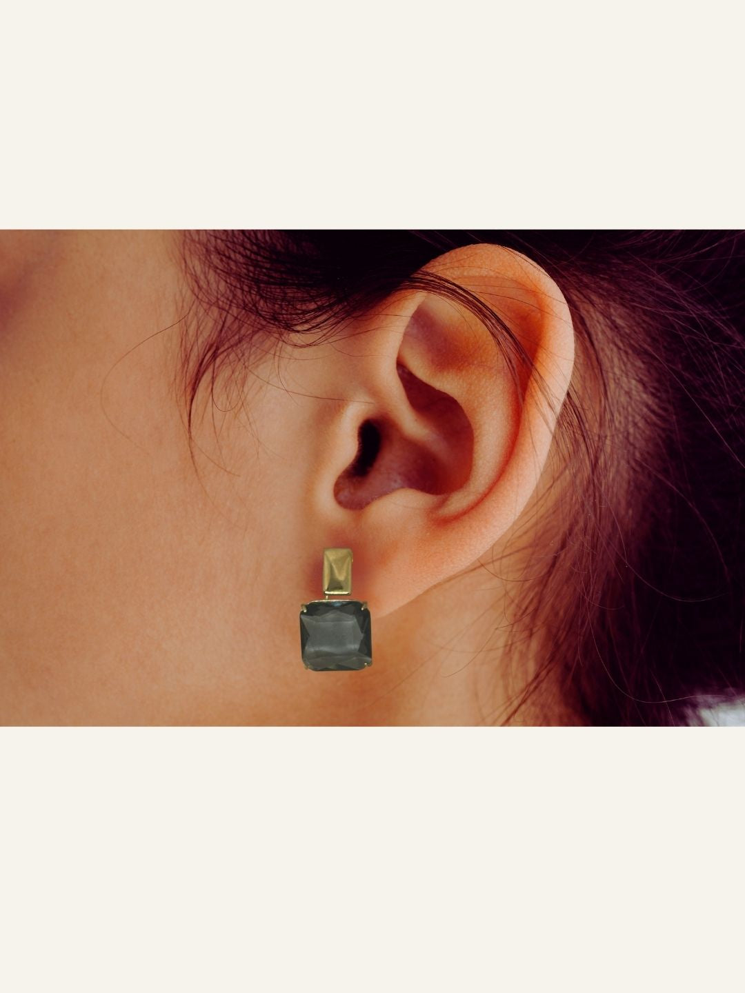 Gray Cubic Zirconia Square Drop - Gold