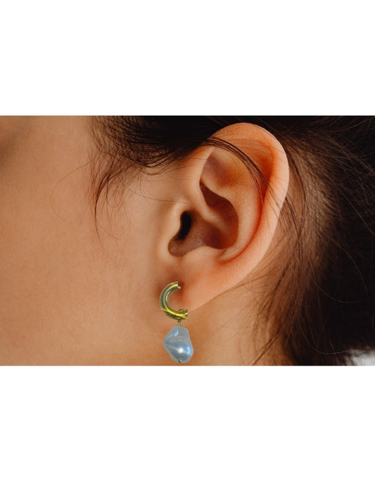 Large Baroque Pearl Drop Earrings - Gold