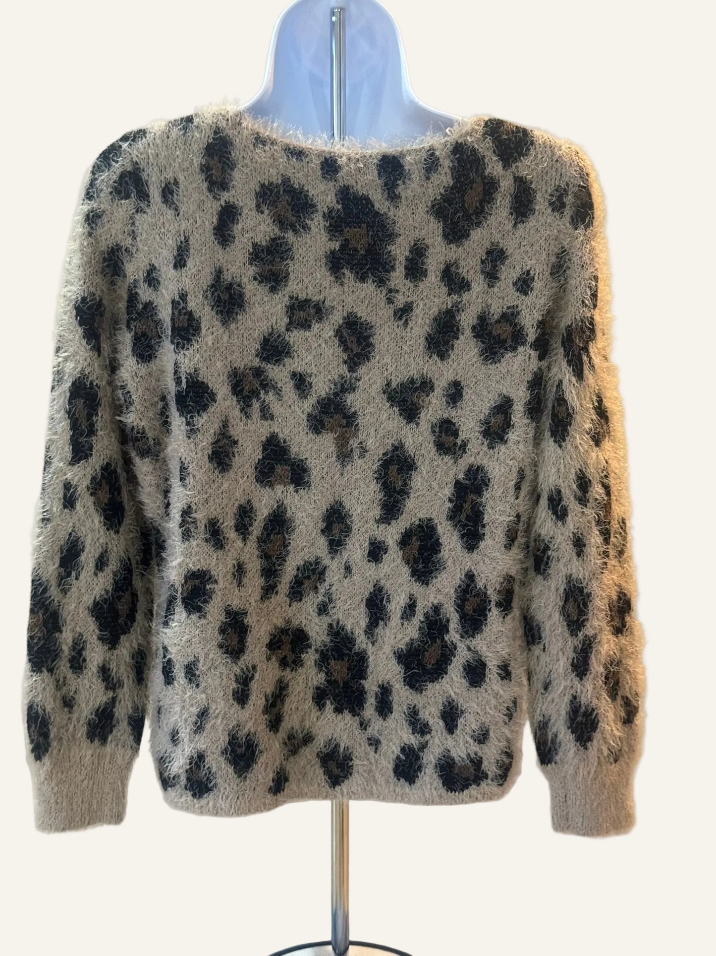 NY Collection Beige Leopard Print Sweater