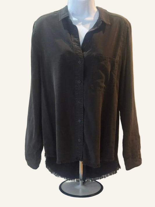 Cloth & Stone Black Fringed-Hem Lyocell Shirt
