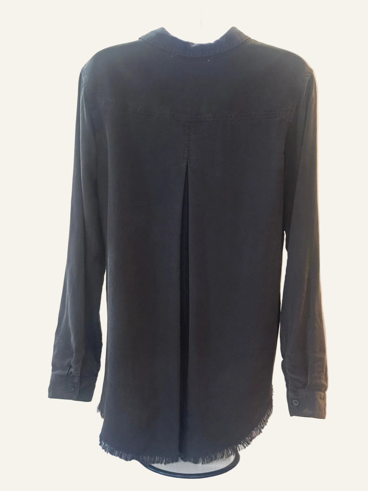 Cloth & Stone Black Fringed-Hem Lyocell Shirt