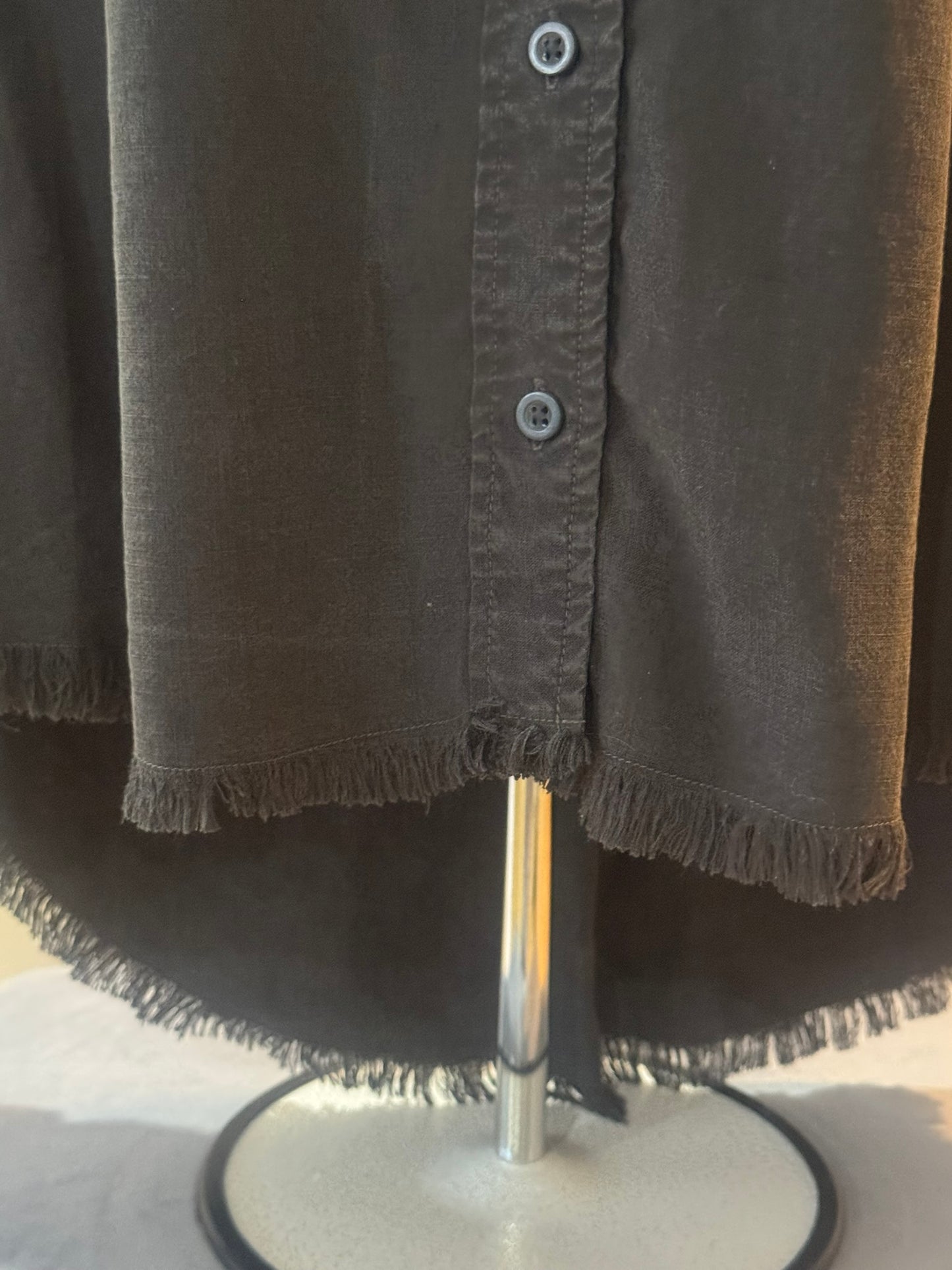 Cloth & Stone Black Fringed-Hem Lyocell Shirt