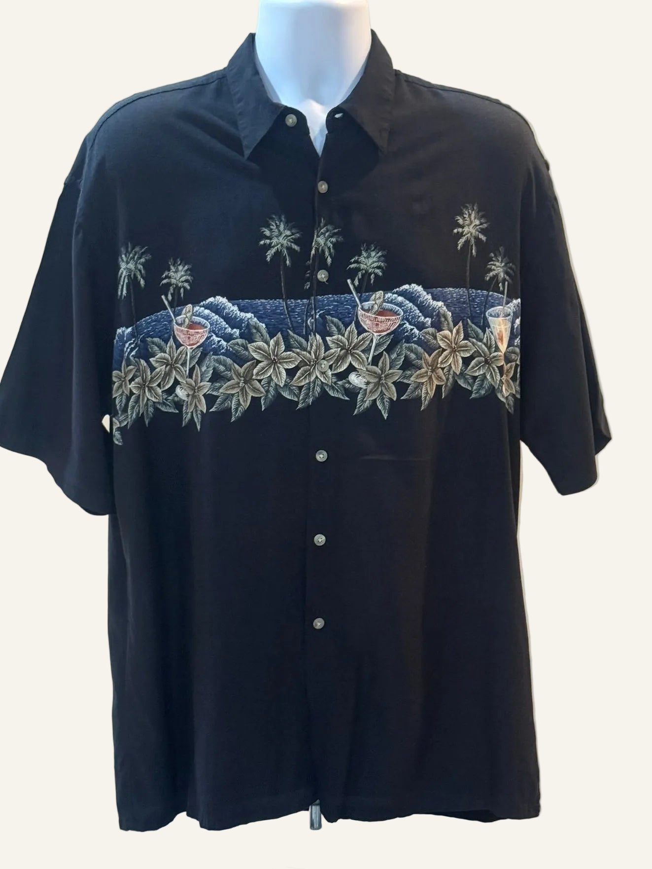 Pierre Cardin Black Hawaiian Shirt
