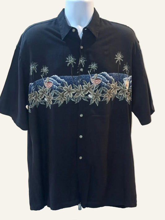 Pierre Cardin Black Hawaiian Shirt