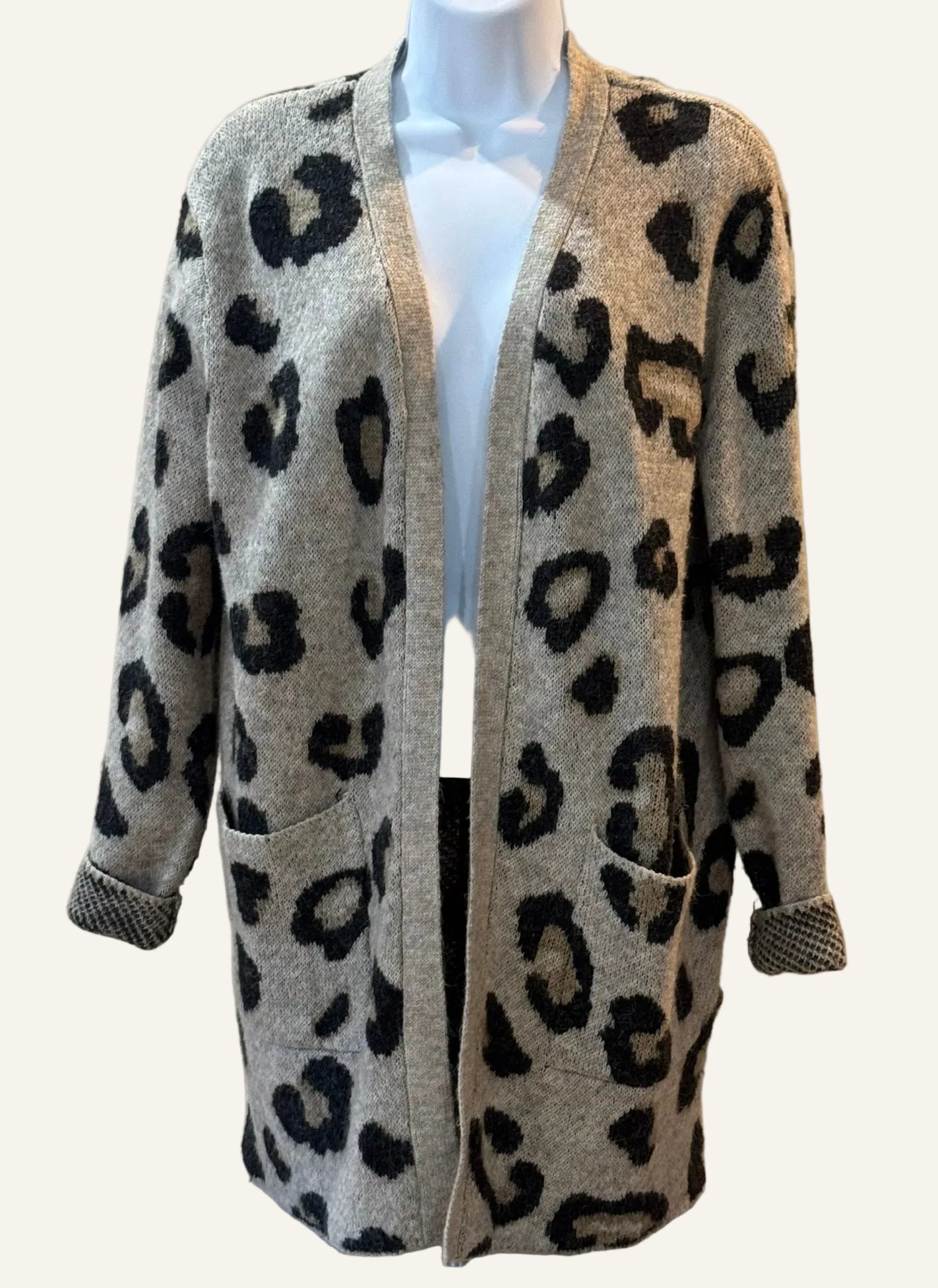 Modern Canvas Gray Leopard Print Cardigan