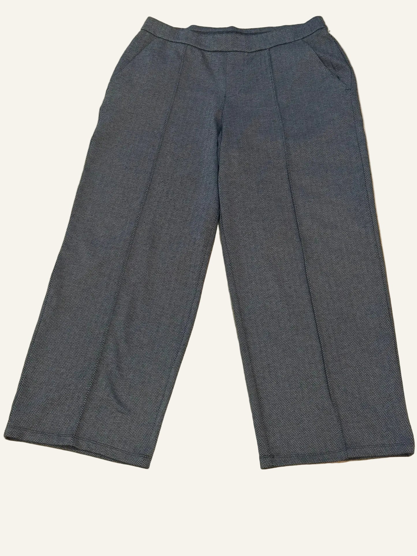 Halston Gray Herringbone Patterned Wide-Leg Pants