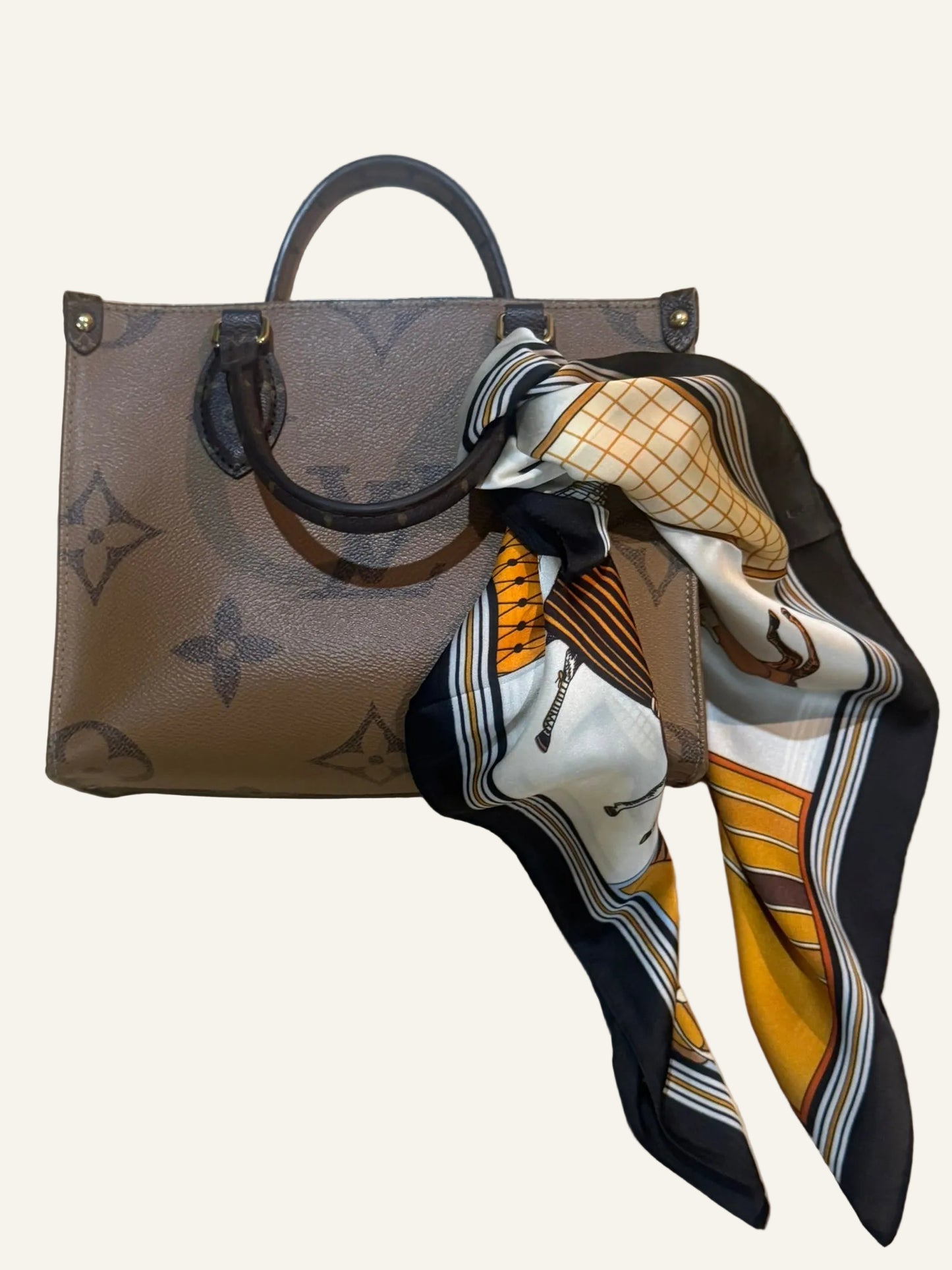 Blue and Rust Silk/Satin Equestrian Scarf - 70 x 70 cm
