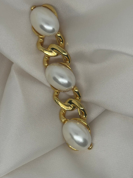 Vintage Faux Pearl and Gold Bar Brooch
