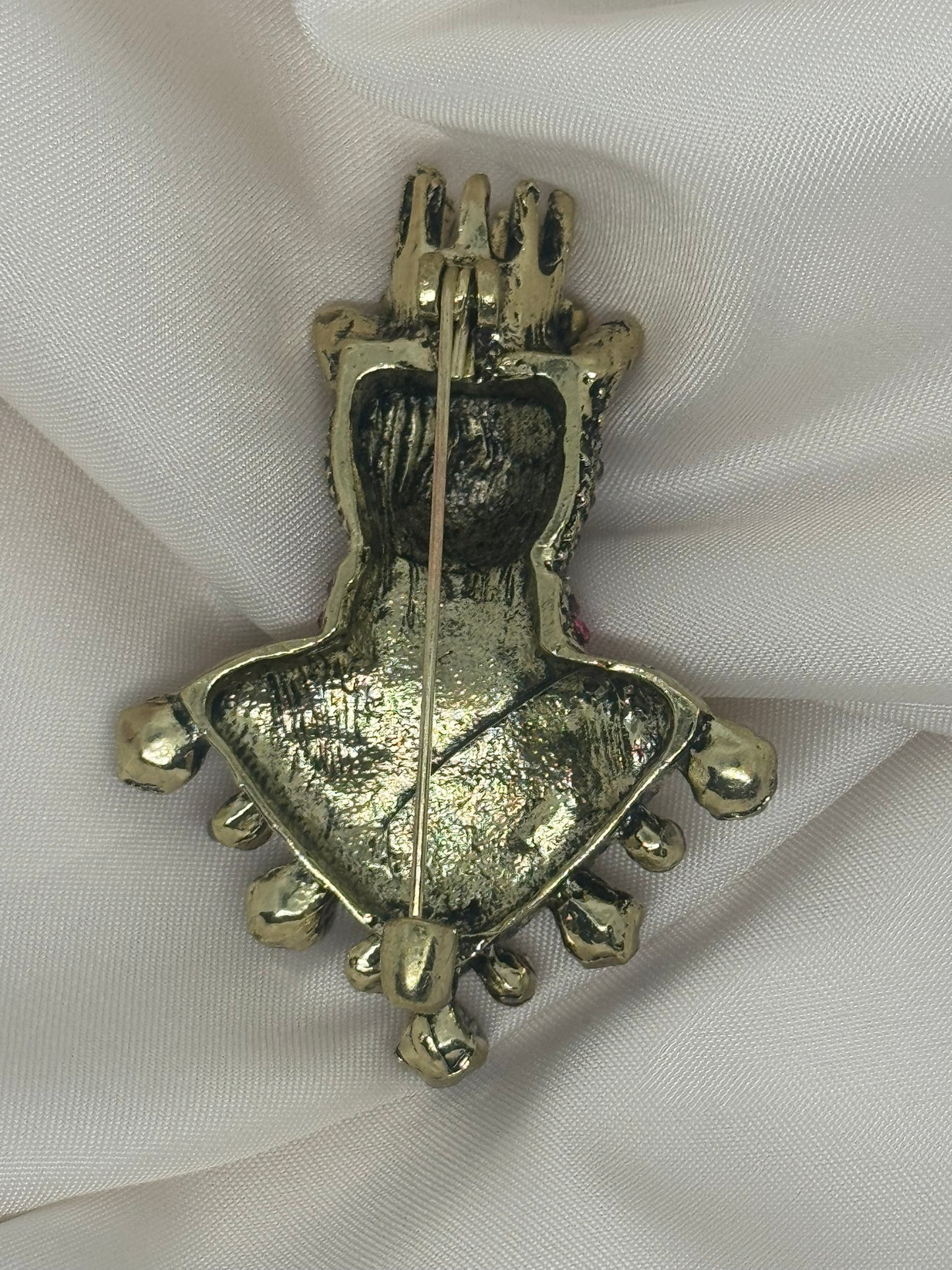 Rhinestone Crown Bear Brooch - Gold