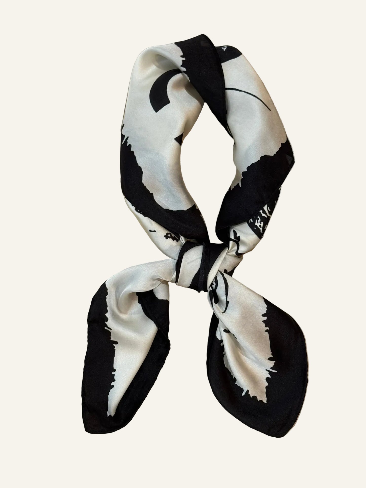Black and White Patterned Silk/Satin Scarf - 70 X 70 cm