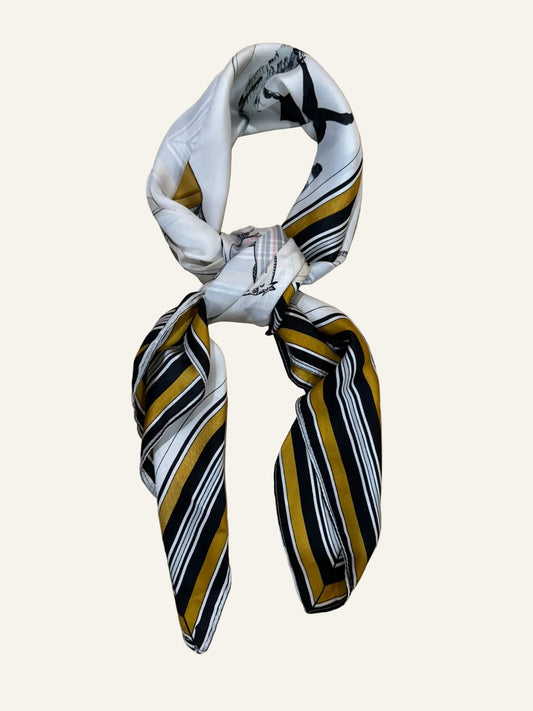 Ivory and Black Equestrian Silk/Satin Scarf - 90 x 90 cm