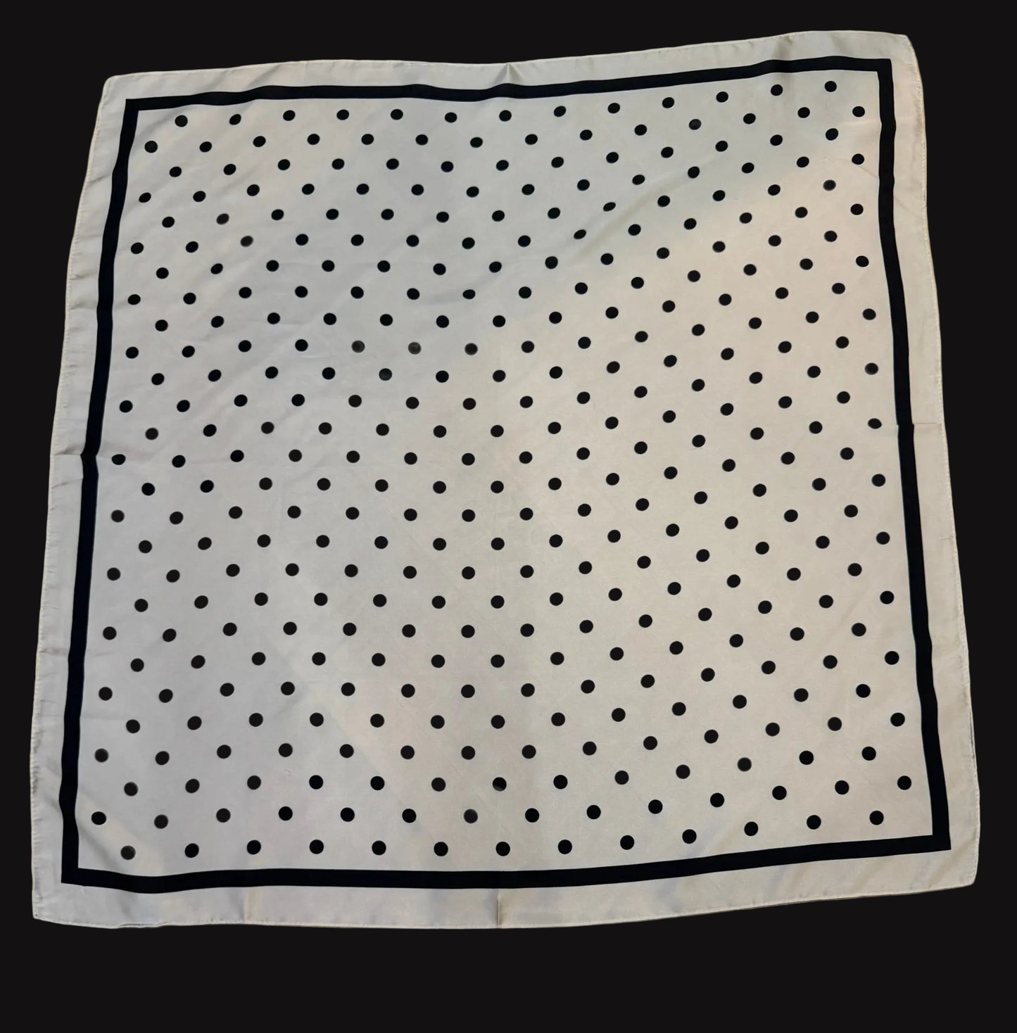 Ivory and Black Polka Dot Silk/Satin Scarf - 90 x 90 cm