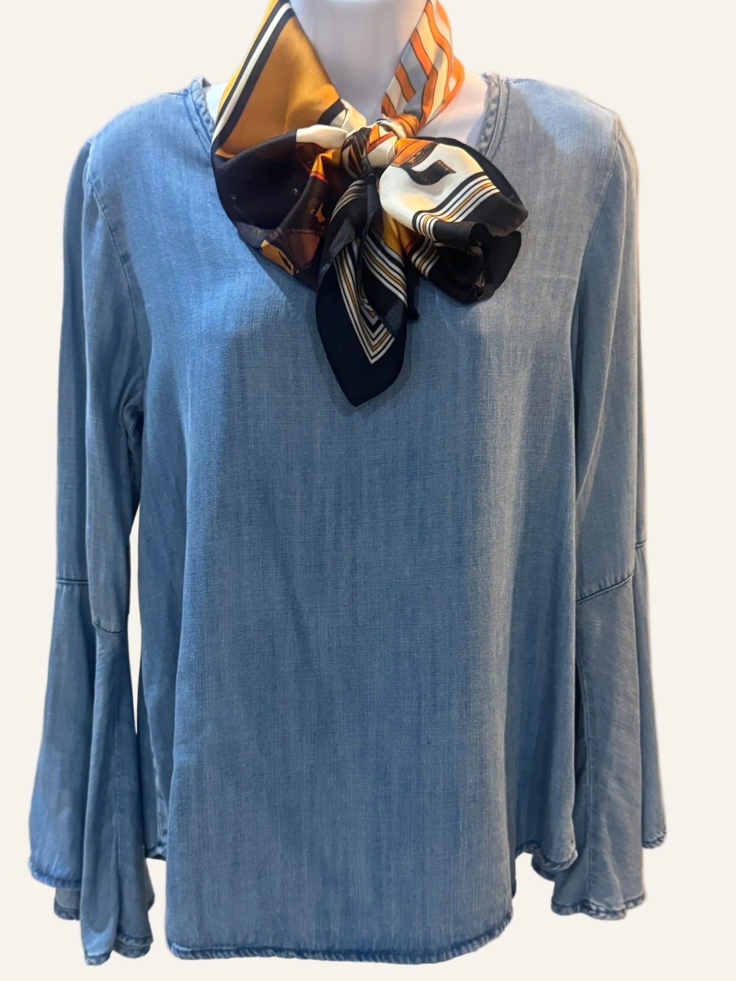 Blue and Rust Silk/Satin Equestrian Scarf - 70 x 70 cm