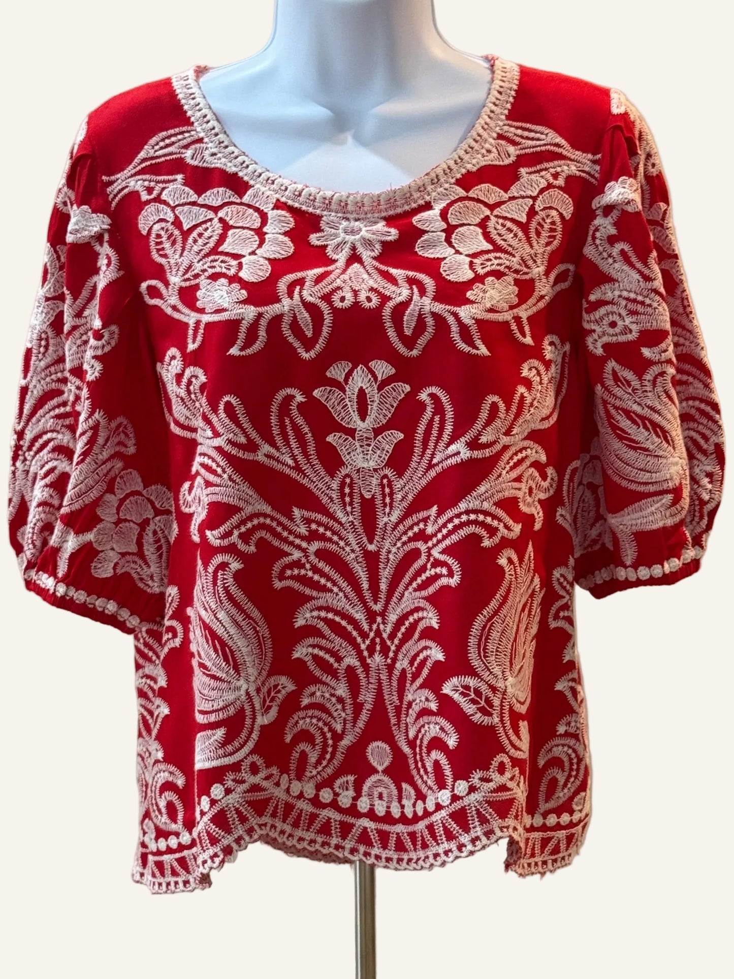 Solitaire Red Embroidered Top