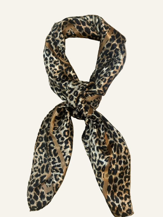 Leopard Print Silk/Satin Scarf - 90 X 90 cm