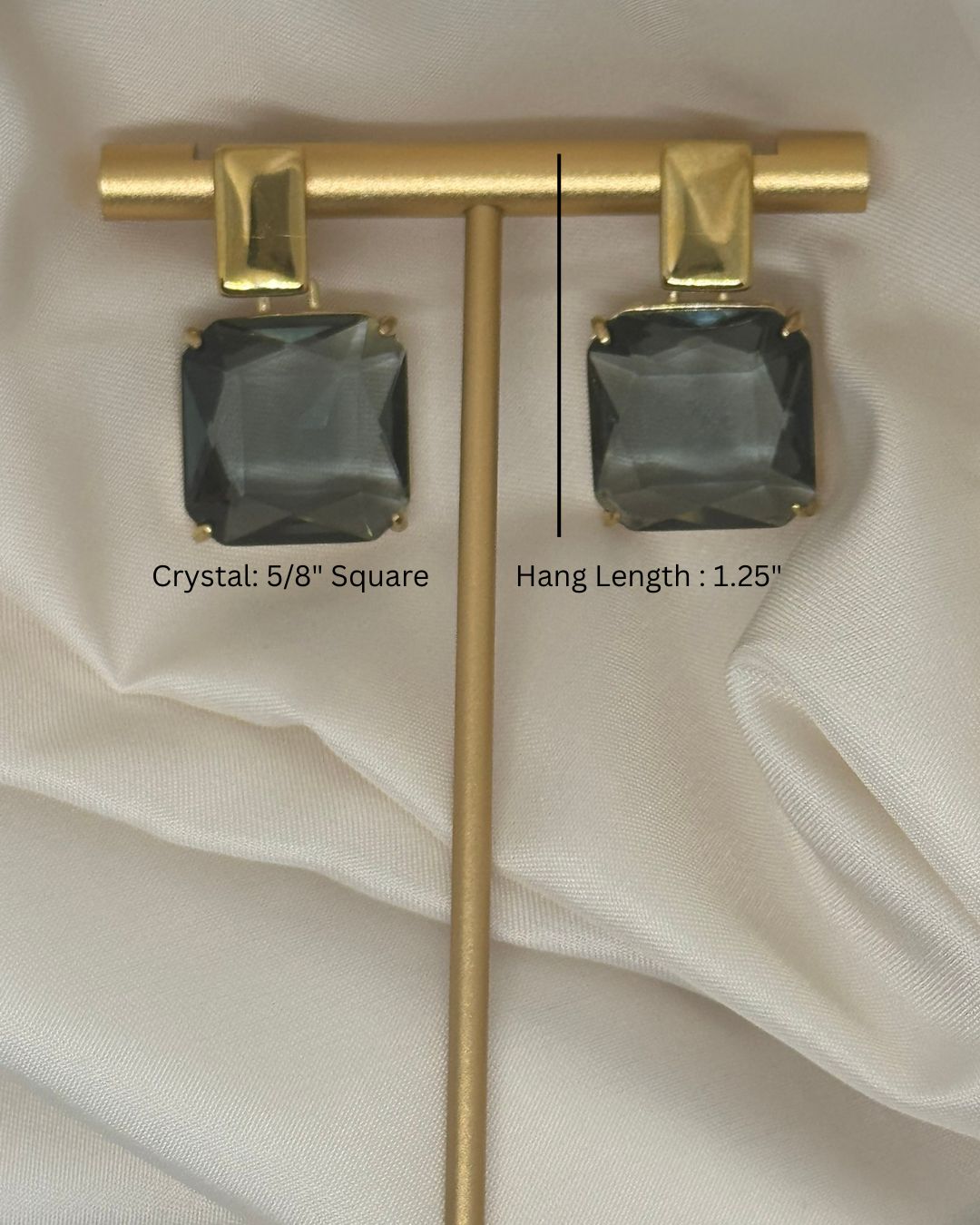 Gray Cubic Zirconia Square Drop - Gold