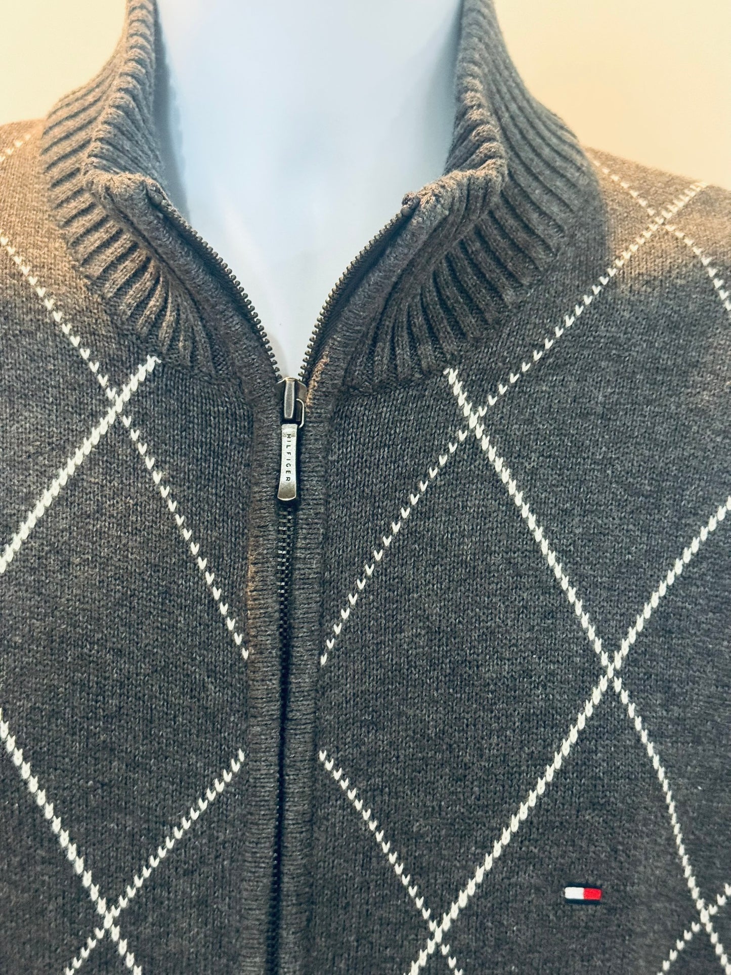 Tommy Hilfiger Gray Argyle Full-Zip Sweater